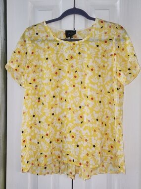 W5 Yellow Floral Short Sleeve Blouse with Red & Black Dots